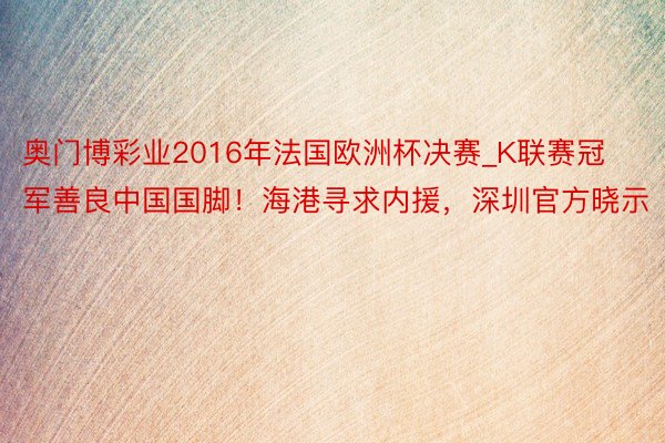 奥门博彩业2016年法国欧洲杯决赛_K联赛冠军善良中国国脚！海港寻求内援，深圳官方晓示